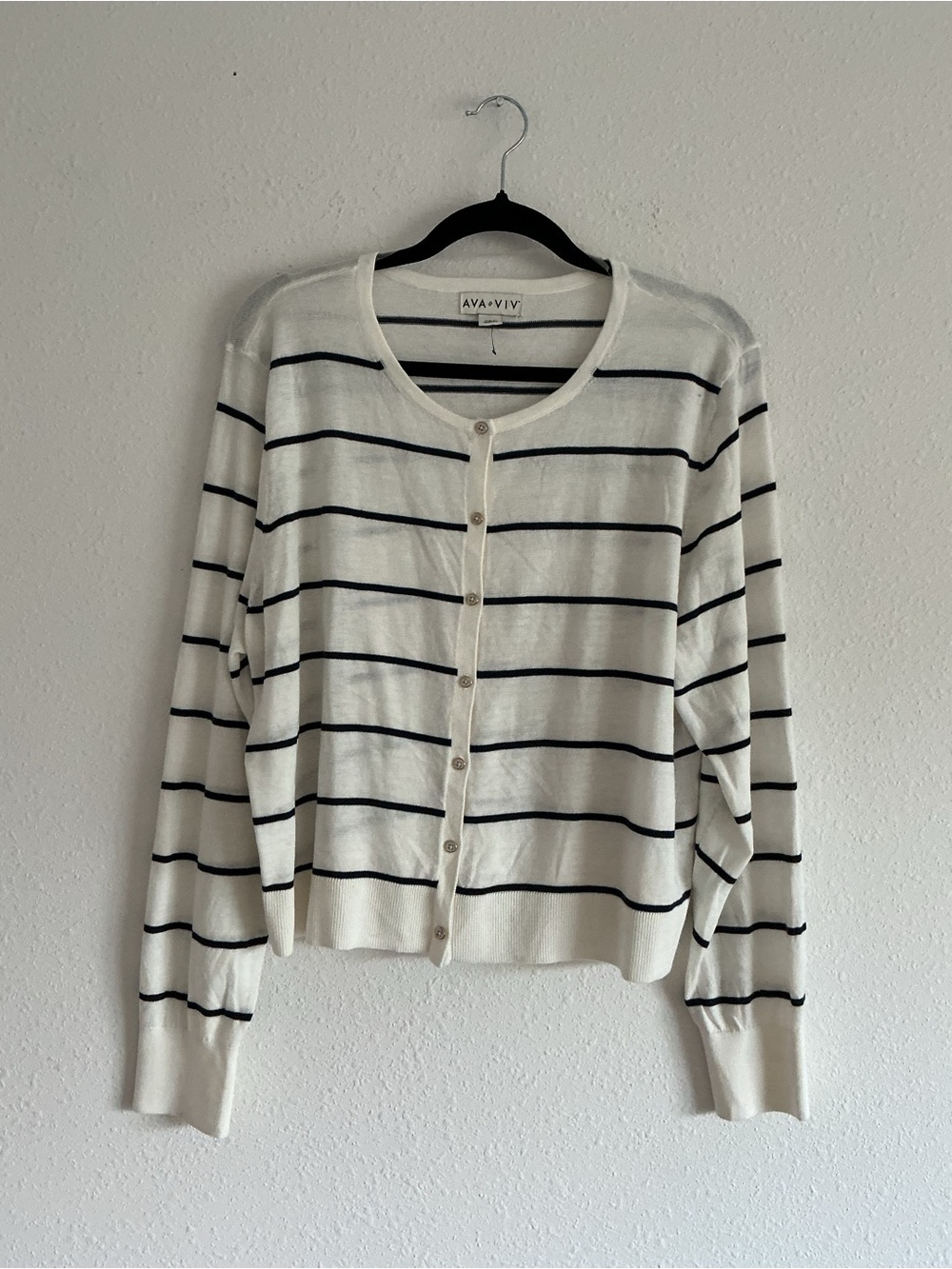 Ava & Viv Cream and Black Striped Button-Up Cardigan